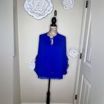 Gibson Latimer NTM: Ruffled Sheer Overlay Bell Sleeves Royal Blue Blouse Size M Photo 1