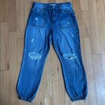 REWASH  High Rise Distressed Medium Wash Cargo Joggers Photo 2