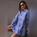 Anthropologie MAEVE BY  bubble hem shirt dress in blue and white 1X Photo 1