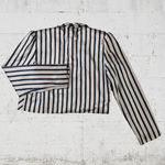 80s Vintage Gold Black Striped Silk Blend Cropped USA Made Power Blazer Size 12 Photo 6