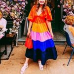 Farm Rio  Tiered Colorblock Maxi‎ Dress Paris Summer Rainbow Sundress Blogger Fav Photo 1