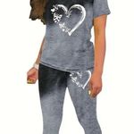 Ombré Women's 2 pc Set gray black with white hearts 🤍 BNWT Size L Photo 1