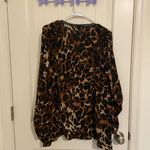 Rafaella NWOT  women’s leopard print faux leather neck long sleeve‎ blouse large Photo 6