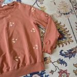 Solitaire  Terracotta Embroidered Daisy Flower Crewneck Sweater Comfy Lounge Photo 3