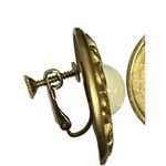 Vintage Napier Gold Tone Large Conch Circular‎ Earring Ivory Center Regal Gaudy White Photo 4