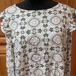 Loft Medallion Print Ruffle Shoulder Bubble Hem Long Sleeve Blouse Top Size XL Photo 1