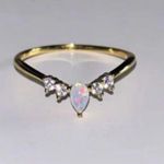 Boutique NEW Beautiful Chevron Opal Synthetic Diamond Ring, Pretty Pearl Ring, Size 6 Photo 0