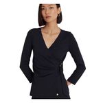 Ralph Lauren Lauren  Womens 3XL Black Label Top‎ Navy Blue 3/4 Sleeve Wrap Front Photo 1
