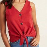 Old Navy  Top Womens Small Button Tie Red Sleeveless Knit Cropped Vneck Blouse Photo 0