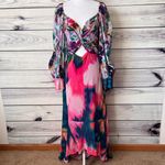 One33 Social Whimsical Watercolor Cutout Long Sleeve Maxi Dress Photo 4