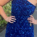 One Shoulder Open Back Prom Dress Blue Size 6 Photo 2