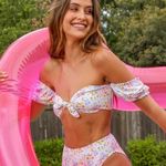 Lulus LULU’S Poolside To Side Ivory Floral Print Tie Front Bikini Top Photo 2