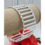 Cute Silver Tone Wide Bar Bangle Cuff Bracelet One Size Form to Fit Photo 4