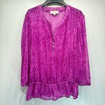 Jones New York Sheer Magenta Snakeskin Print Long Sleeve Popover V Neck Top Photo 0