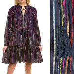 Roller Rabbit  Janni Rainbow Lurex Stripe Tiered Dress Dark Navy Size XS NWT Photo 1