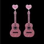 Sparkle with style: Pink guitar glitter‎ acrylic earrings Photo 8