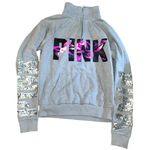 PINK - Victoria's Secret Victoria’s Secret PINK Bling Floral Quarter Zip Pullover – Gray, Small Photo 1