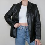 Vintage 90s Siena Black Leather Blazer Trench Coat Size M Photo 3