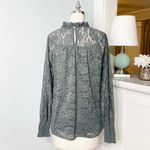 Cable & Gauge  Green Lace Mock Neck Blouse Long Sleeve Size Large Nwt Photo 4