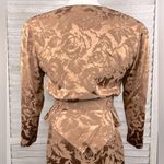 Oleg Cassini  Vintage Silk Skirt Set Brown Floral Jacquard-10 Photo 4