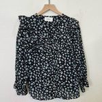 Ba&sh  Blake Black Leopard Printed Blouse Long Sleeve Cotton Button Front Top S Photo 3