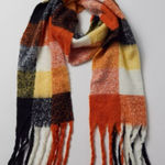 Urban Outfitters Maxwell Black Orange and White Plaid Scarf Photo 0