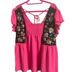 Oddy Blouse Womens Plus 3XL Pink Black Embroidered Boho Flutter Size undefined Photo 1