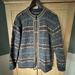 Newton Trading Company 100% Wool Sweater Cardigan Jacket Zip Nordic Women Sz M Blue Size M Photo 0