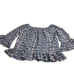 Sanctuary Floral Print Off Shoulder Top Sz M Multicolor Peplum 3/4 Sleeve Boho Photo 2