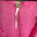 Free People Dream Girl Hot Pink V-Neck Bishop-Sleeve Sheer Knit Sweater Small Photo 4