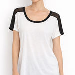 Vince  White Scoop Neck Tee Black Sheer Panel Short Sleeve Top Colorblock Large Photo 0