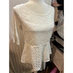 Ivory Lace Peplum Top Crochet Knit Shirt Blouse 3/4 Sleeve‎ Elegant White Photo 1