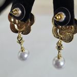 Boutique Gold and Pearl Necklace Reversible Flowers and Camellia Flower with Earrings Set Photo 9