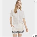 J.Crew Cream with Navy embroidery linen high waisted shorts size 2 Photo 2