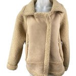 Princess Polly Women's Beige Tan Sherpa Faux Suede Teddy Moto Coat Jacket Size S Photo 0
