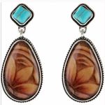 Bohemian brown sunflower silver pendant earrings Photo 1