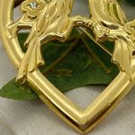 Vintage 1940s Lovebird Heart Rhinestone Brooch Pin Gold Photo 5