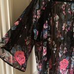 EXPRESS Long Floral Sheer Kimono Duster Cardigan Lace Trim Black Pink Size Small Photo 4