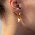 Dangle Fresh Water Pearl Earrings, Dangle Pearl Earrings, Fresh Water Pearl Earrings Gold Photo 3