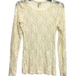BKE Large Tan Floral Lace Sheer Long Sleeves Fitted Top Y2K Photo 0