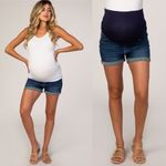 Pinkblush Maternity Blue Cuffed Hem Full Belly Panel Denim Jean Shorts Size 28 Photo 1