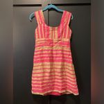 Nanette Lepore  Pink Striped Silk Linen Sleeveless mini v neck dress 6 Photo 2