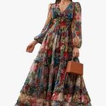 NEW Spring Boho V Neck Long Sleeve Ruffle Floral Photoshoot Maxi Dress S Blue Photo 0