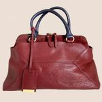 Iacucci Italian Pebbled Leather Suede Satchel Handbag Red Oxblood Blue Handles Photo 4