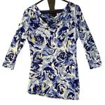 Dana Buchman Tunic Shirt Womens Size XS Blue Floral Dressy Office Career Party Photo 0