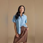 Downeast NWT  Bluewind Crochet Chambray Button Down Short Sleeve Shirt XS Photo 5