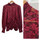 Jolie & Joy Burgundy Sheer Lace Mock Neck Blouse Size 1X Dark Romance Whimsigoth Red Photo 2
