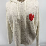 Aerie  Women's Hooded White Sweatshirt Red Heart Detail Fleece Size Medium Photo 0