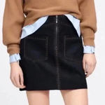ZARA Women’s Faux Suede Black w/ Brown Stitch Mini Skirt Size S Small Photo 4
