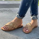 Nude/Natural Criss Cross Adjustable Buckle Sandal Tan Size 6 Photo 1